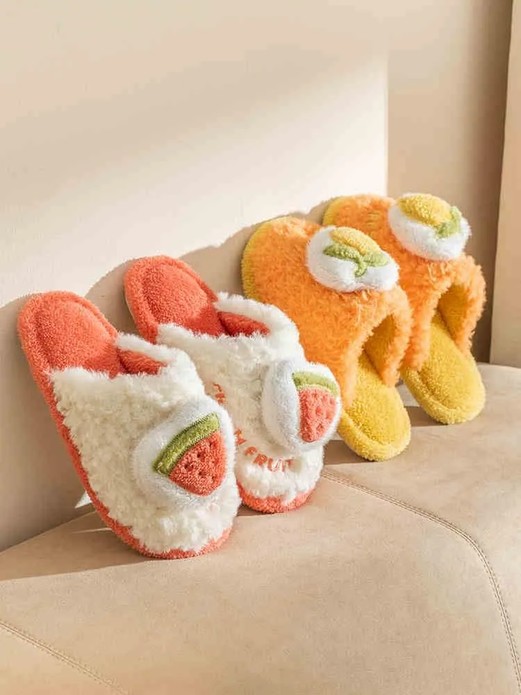 Winter Kawaii Warm Cozy Soft Fleece Fluffy Fuzzy Plush Fruit House Slipper