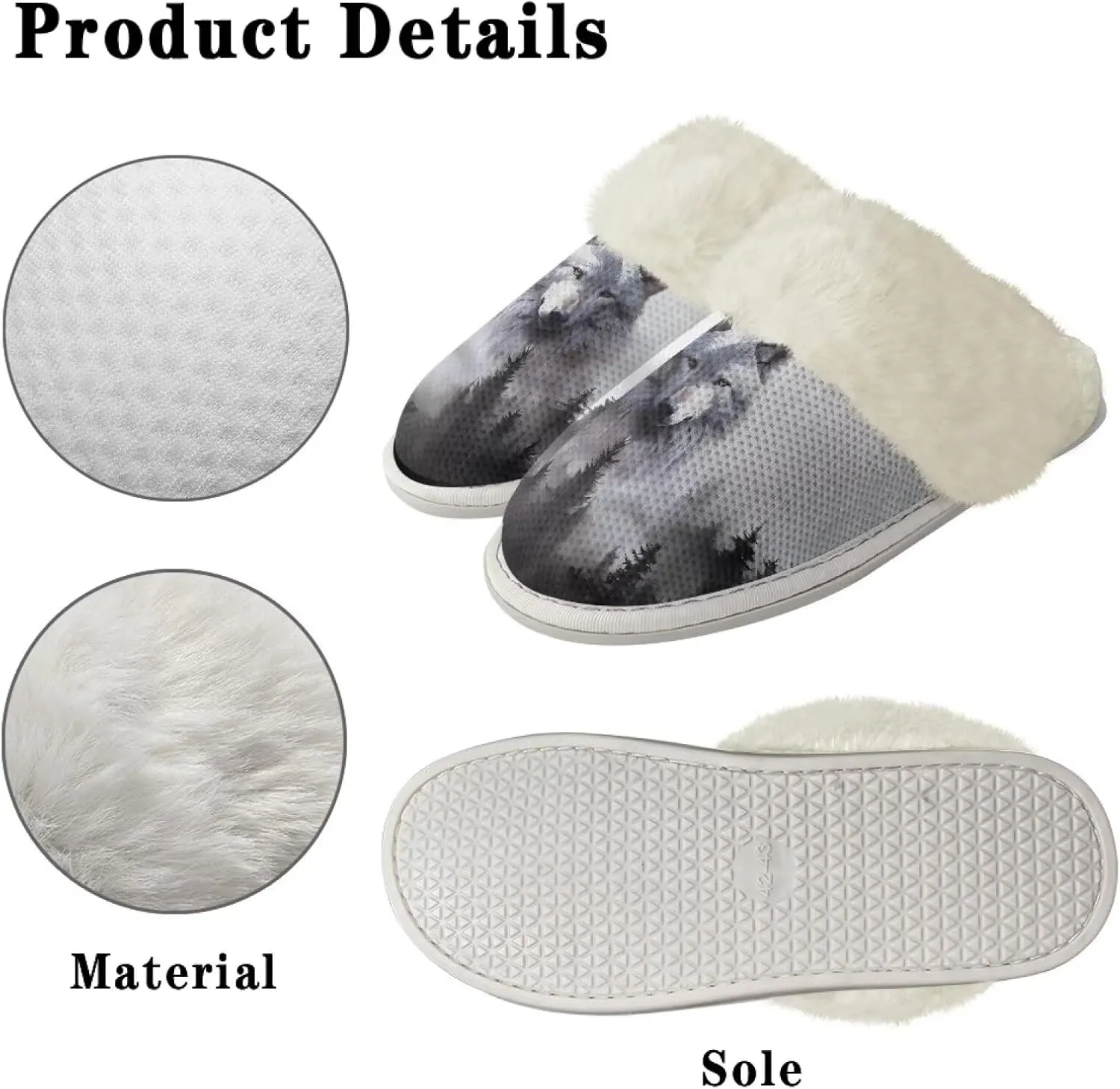 Women Novelty Print Fuzzy Slippers Winter Casual Slip-on Indoor Shoes Warm Cozy House Slipper Bedroom Slippers