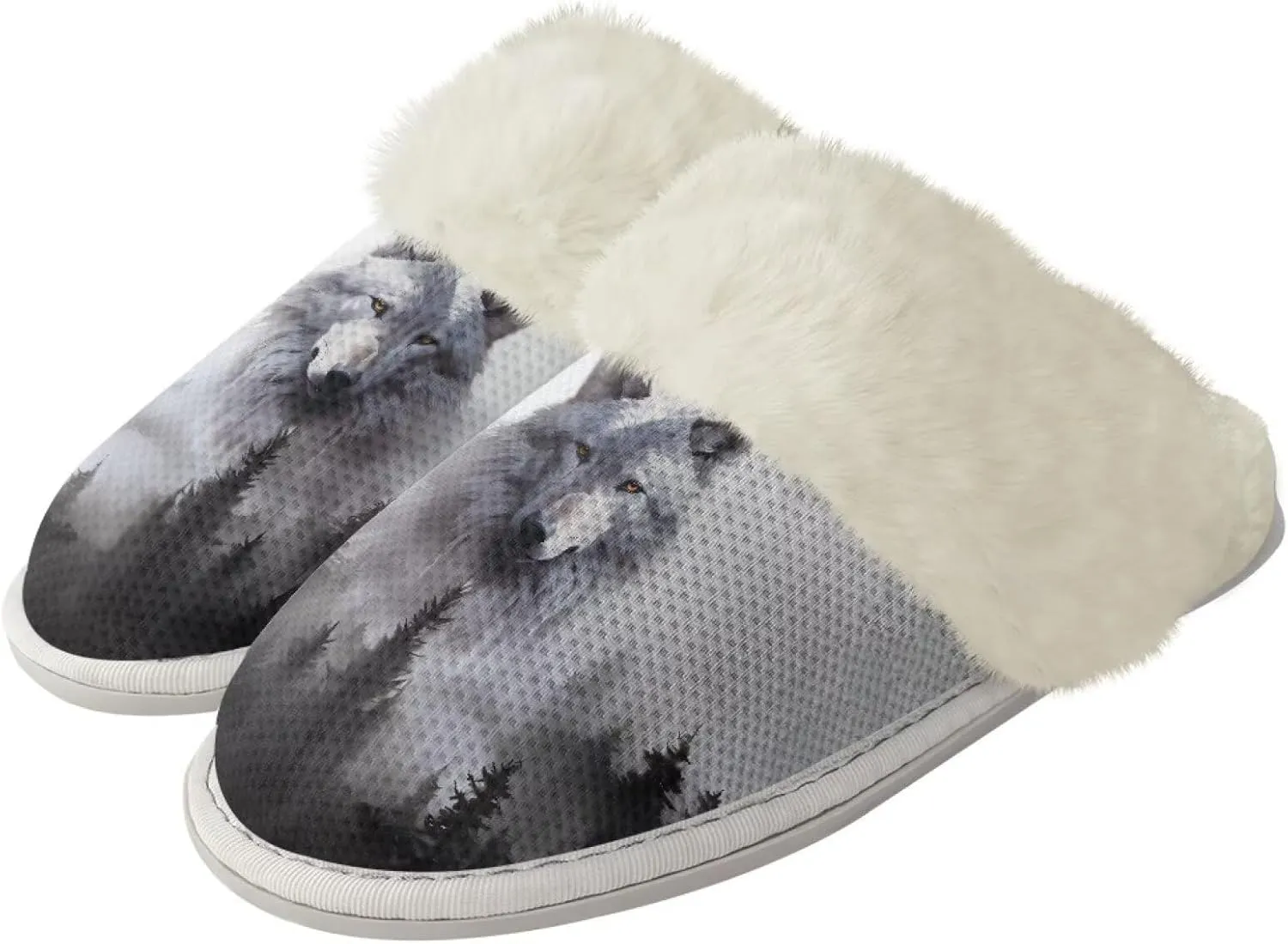 Women Novelty Print Fuzzy Slippers Winter Casual Slip-on Indoor Shoes Warm Cozy House Slipper Bedroom Slippers