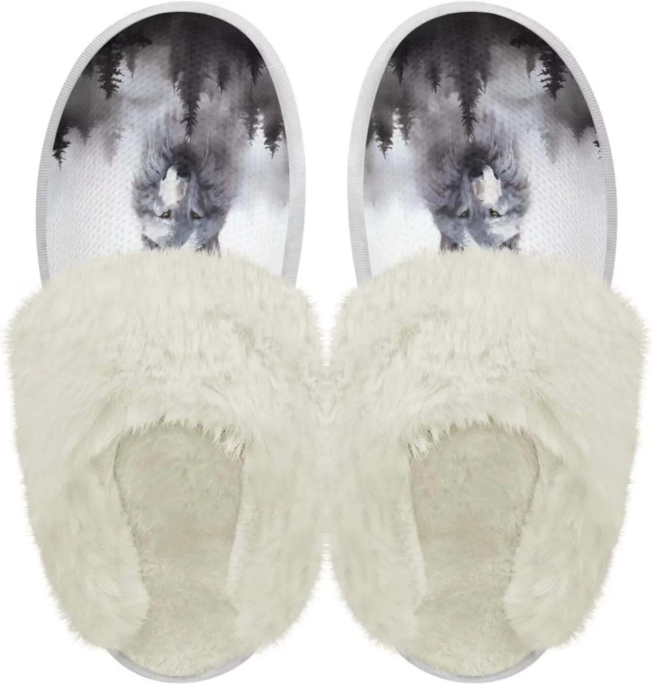Women Novelty Print Fuzzy Slippers Winter Casual Slip-on Indoor Shoes Warm Cozy House Slipper Bedroom Slippers