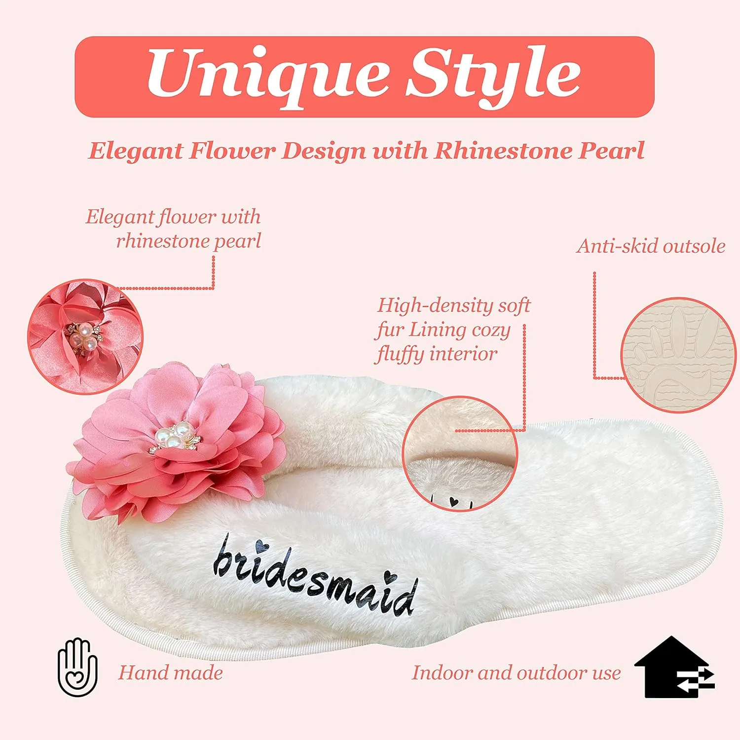 Women’s Bridesmaid Slippers Bride Slippers for Wedding Day Bride Gifts for her Engagement Gifts for Women Wedding Slippers Bridal Shower Gifts for Bride to Be Gifts for Her