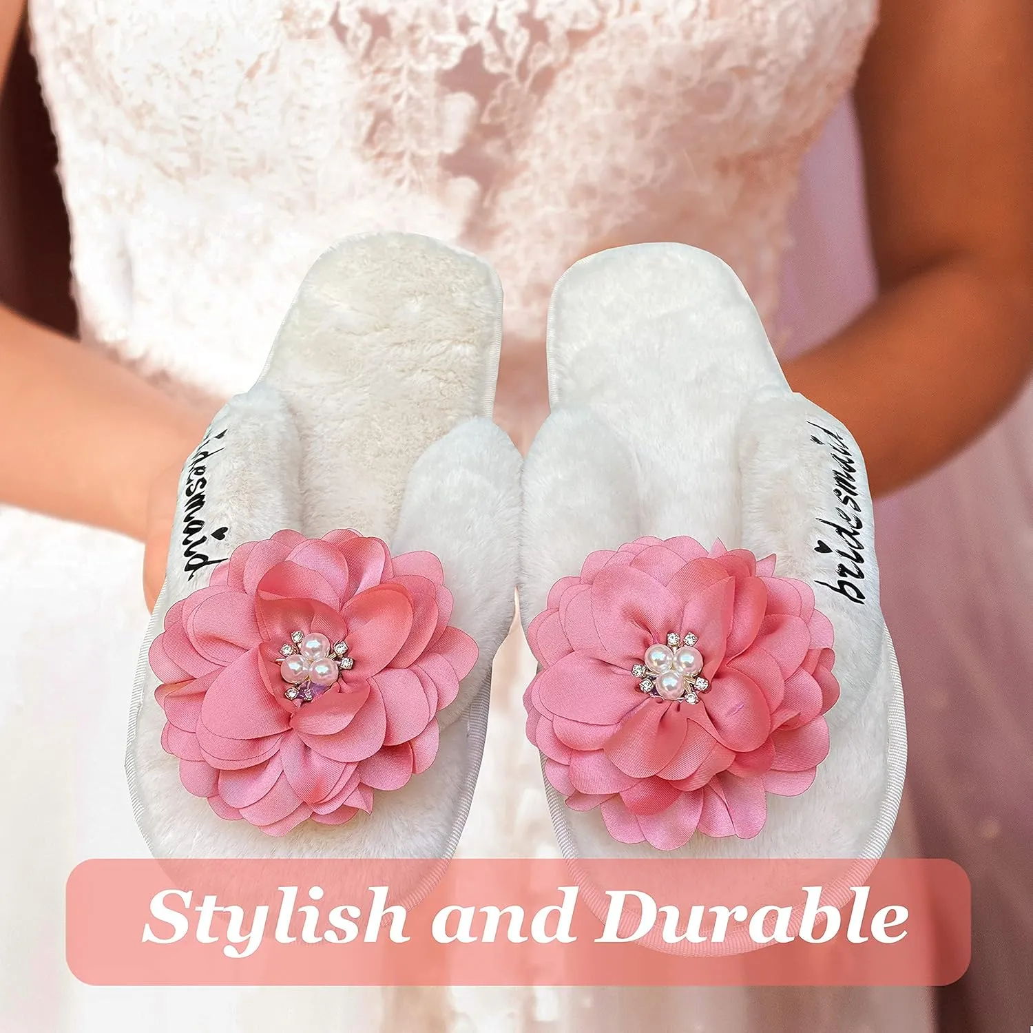 Women’s Bridesmaid Slippers Bride Slippers for Wedding Day Bride Gifts for her Engagement Gifts for Women Wedding Slippers Bridal Shower Gifts for Bride to Be Gifts for Her