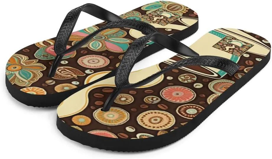 Women's Chic Artsy Coffee Lovers Adorable Printed Luxe Flip-Flops
