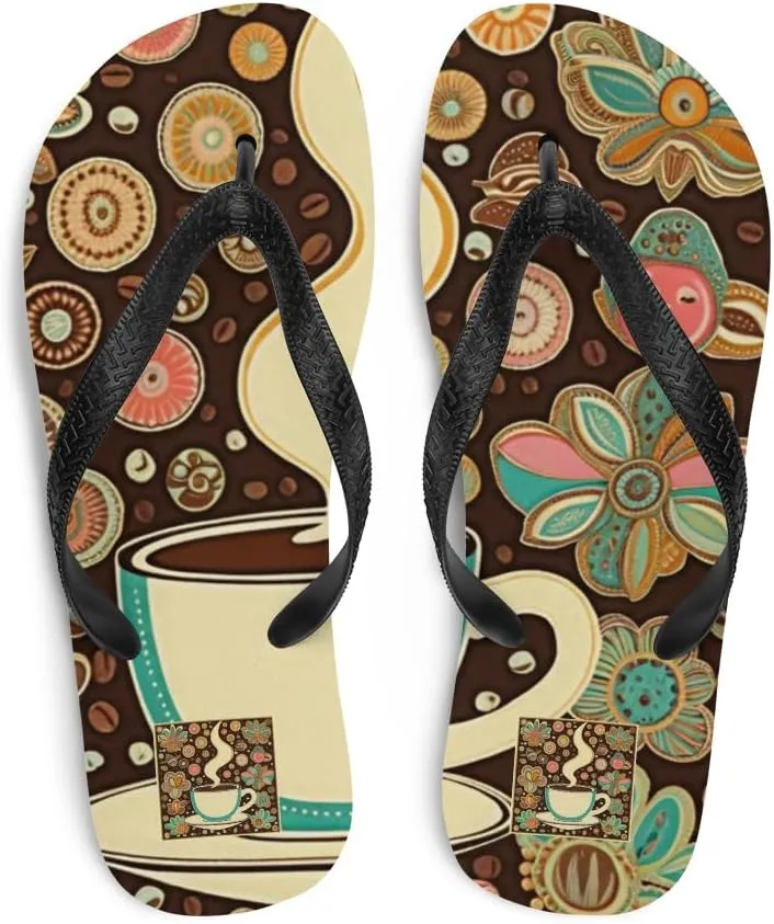 Women's Chic Artsy Coffee Lovers Adorable Printed Luxe Flip-Flops