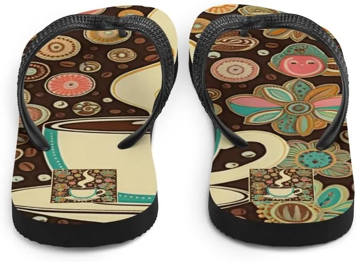 Women's Chic Artsy Coffee Lovers Adorable Printed Luxe Flip-Flops