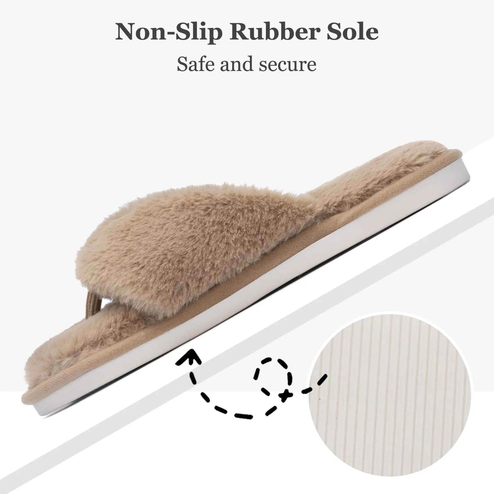 Women's Fluffy Flip Flop Slippers with Memory Foam Soles