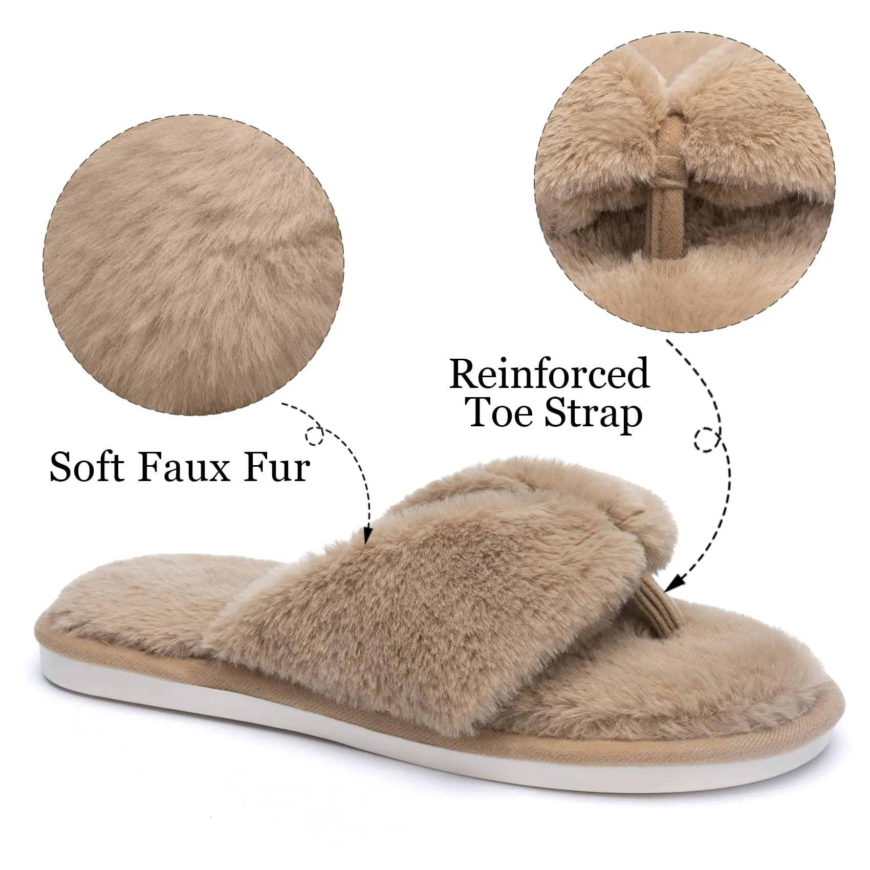 Women's Fluffy Flip Flop Slippers with Memory Foam Soles