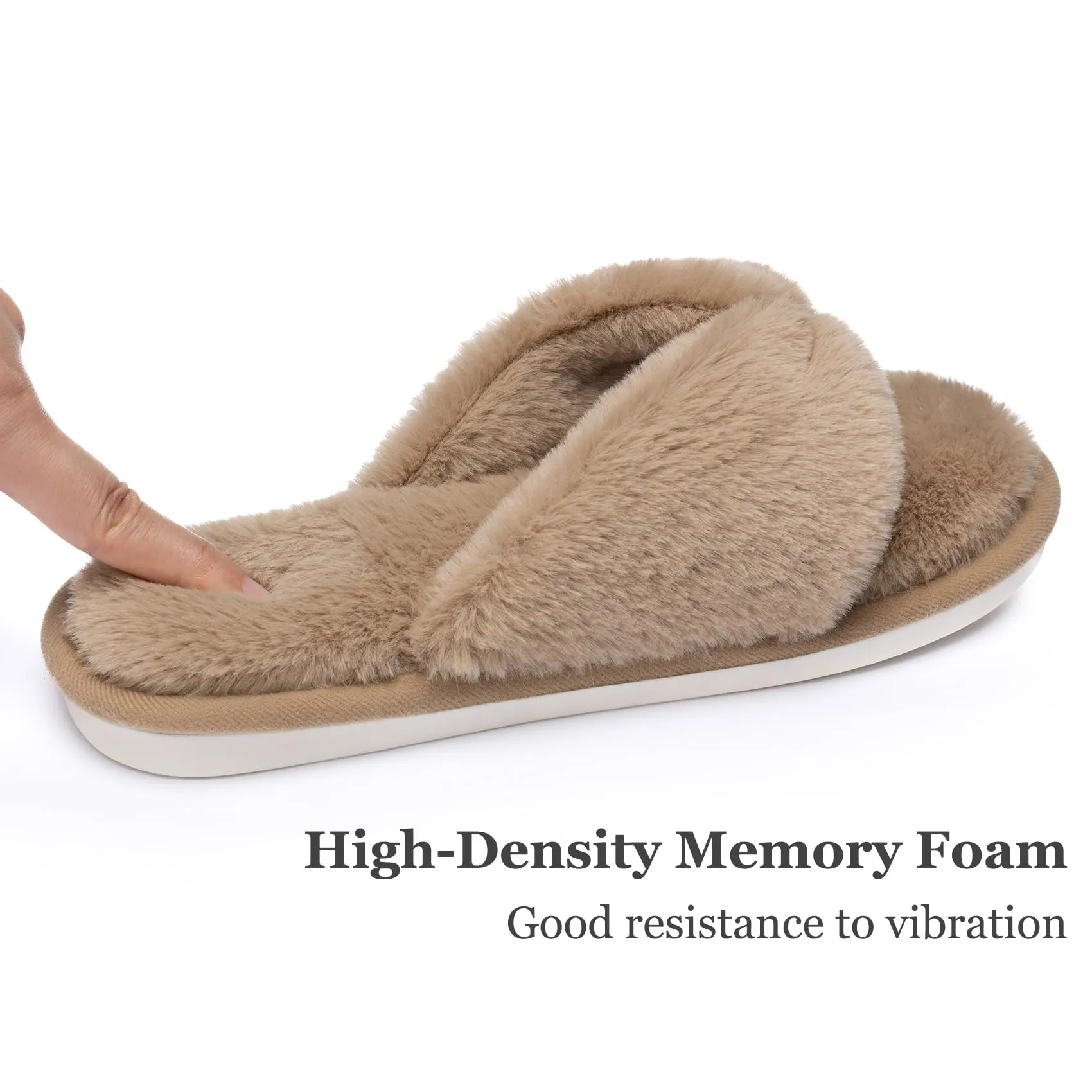 Women's Fluffy Flip Flop Slippers with Memory Foam Soles