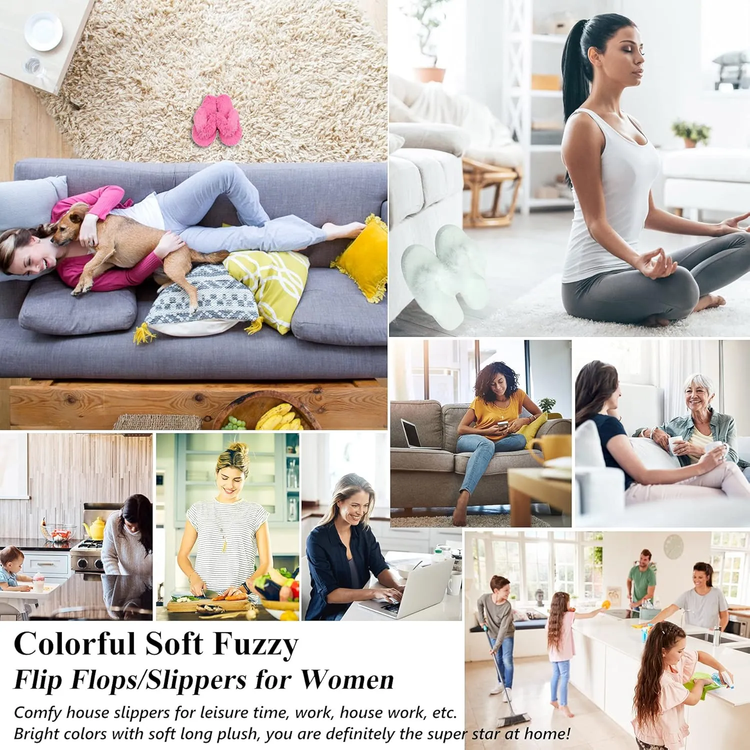 Women’s Fuzzy Slippers, Indoor Slippers for Women Girls Soft Memory Foam House Slippers Open Toe Plush Fluffy Bedroom Slip On Shoes