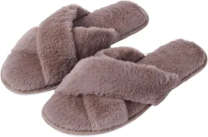 Women’s Fuzzy Slippers, Indoor Slippers for Women Girls Soft Memory Foam House Slippers Open Toe Plush Fluffy Bedroom Slip On Shoes