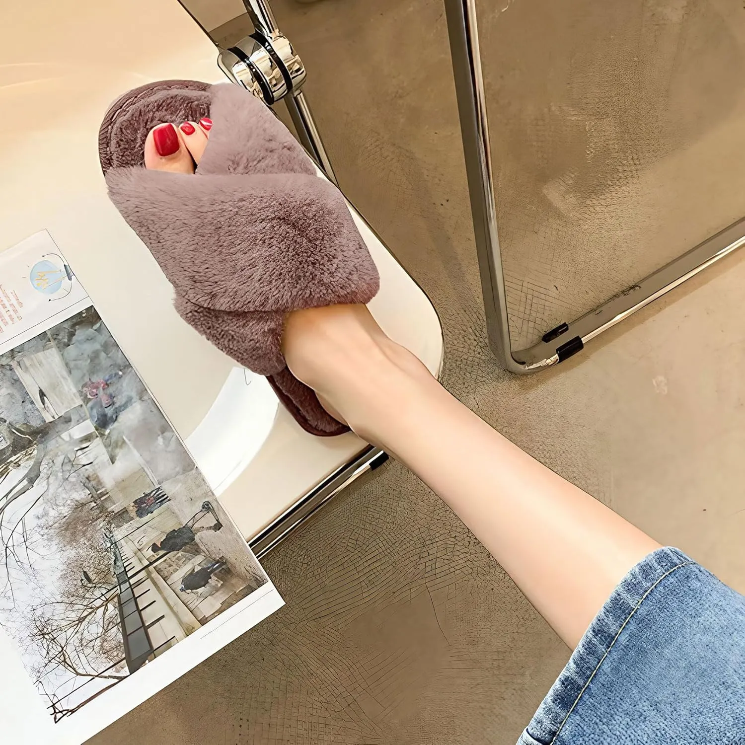 Women’s Fuzzy Slippers, Indoor Slippers for Women Girls Soft Memory Foam House Slippers Open Toe Plush Fluffy Bedroom Slip On Shoes