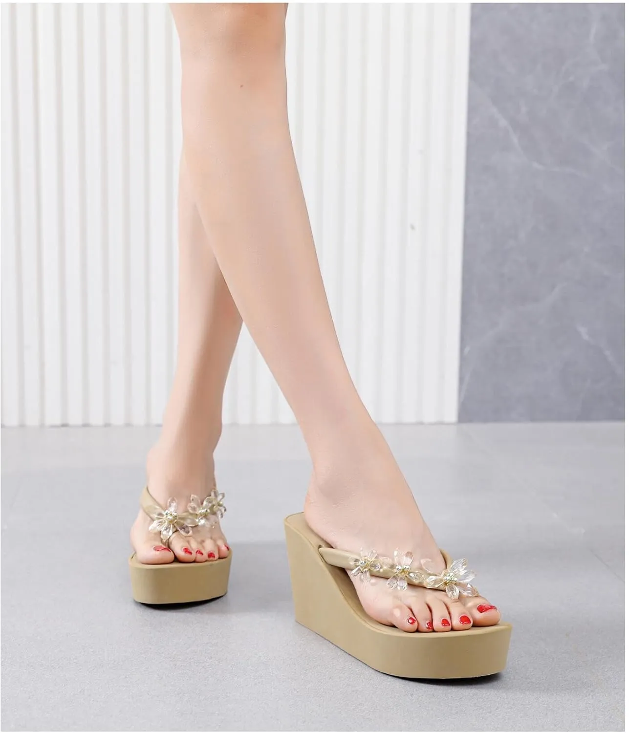 Womens Platform Flip Flops Wedges Sandals for Women wedge flip flops Flats Summer Comfort Thong Sandals Wedge Heels for Women
