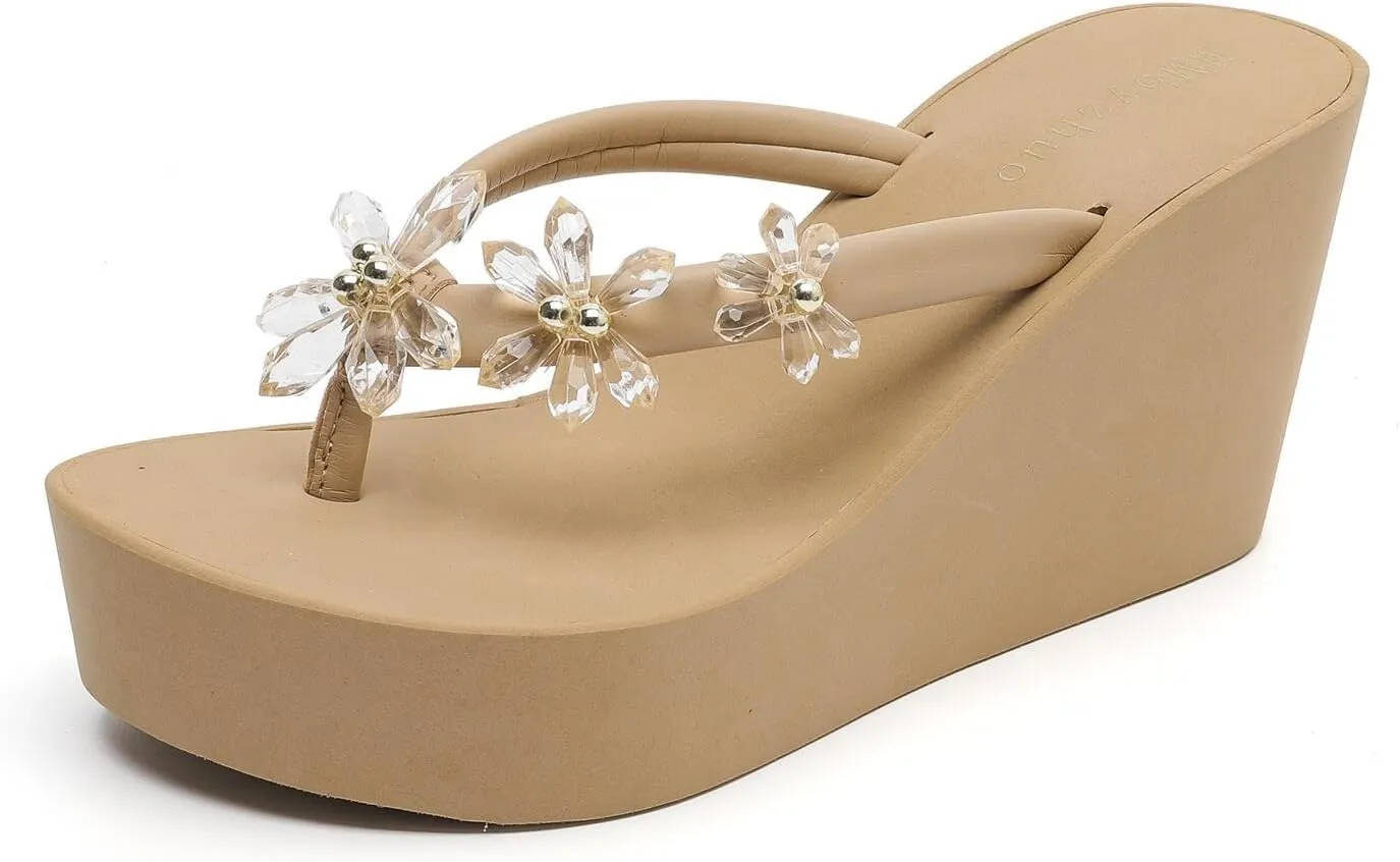 Womens Platform Flip Flops Wedges Sandals for Women wedge flip flops Flats Summer Comfort Thong Sandals Wedge Heels for Women