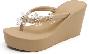 Womens Platform Flip Flops Wedges Sandals for Women wedge flip flops Flats Summer Comfort Thong Sandals Wedge Heels for Women