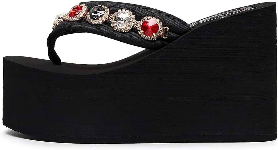 Womens Platform Wedge Flip Flops Chunky High Heel Sandals Beach Thong Heeled Sandal Slippers for Women