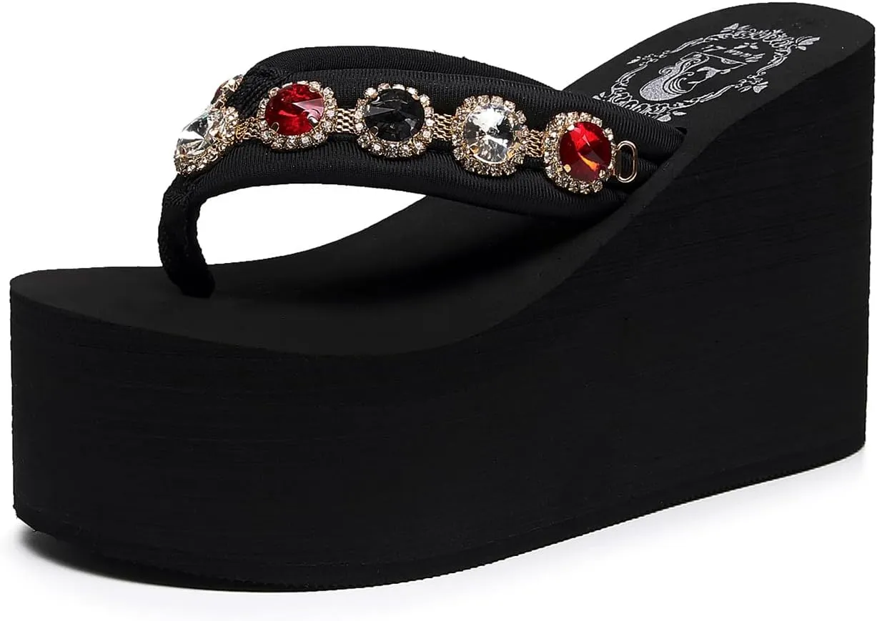 Womens Platform Wedge Flip Flops Chunky High Heel Sandals Beach Thong Heeled Sandal Slippers for Women