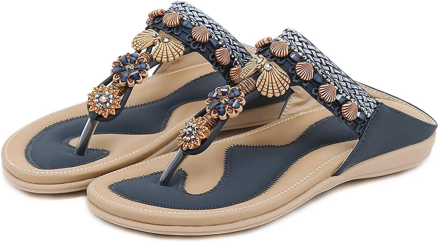 Womens Sandals Womens Sandals Shoes Walking Sandal Non Slip Casual Summer Beach Shoes Dress Women's Fashion Flip Flop Bohemia Flowers Wedge Sandal With Arch Support Clip Toe Comfort Slip On Slingback Slides