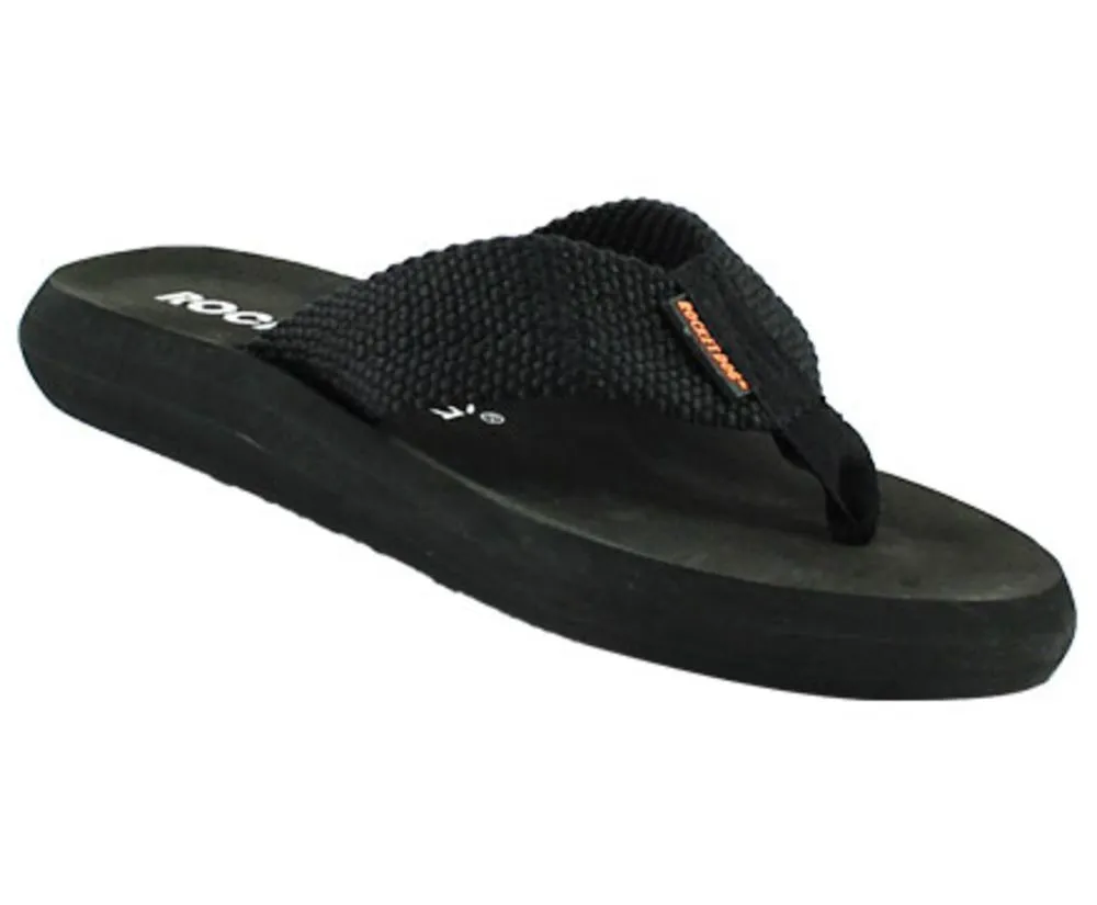 WOMENS SUNSET WEBBING TRIBAL BLACK FLIPFLOPS