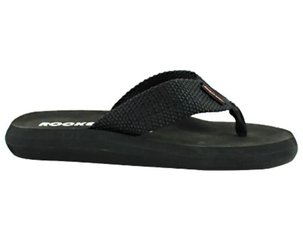 WOMENS SUNSET WEBBING TRIBAL BLACK FLIPFLOPS