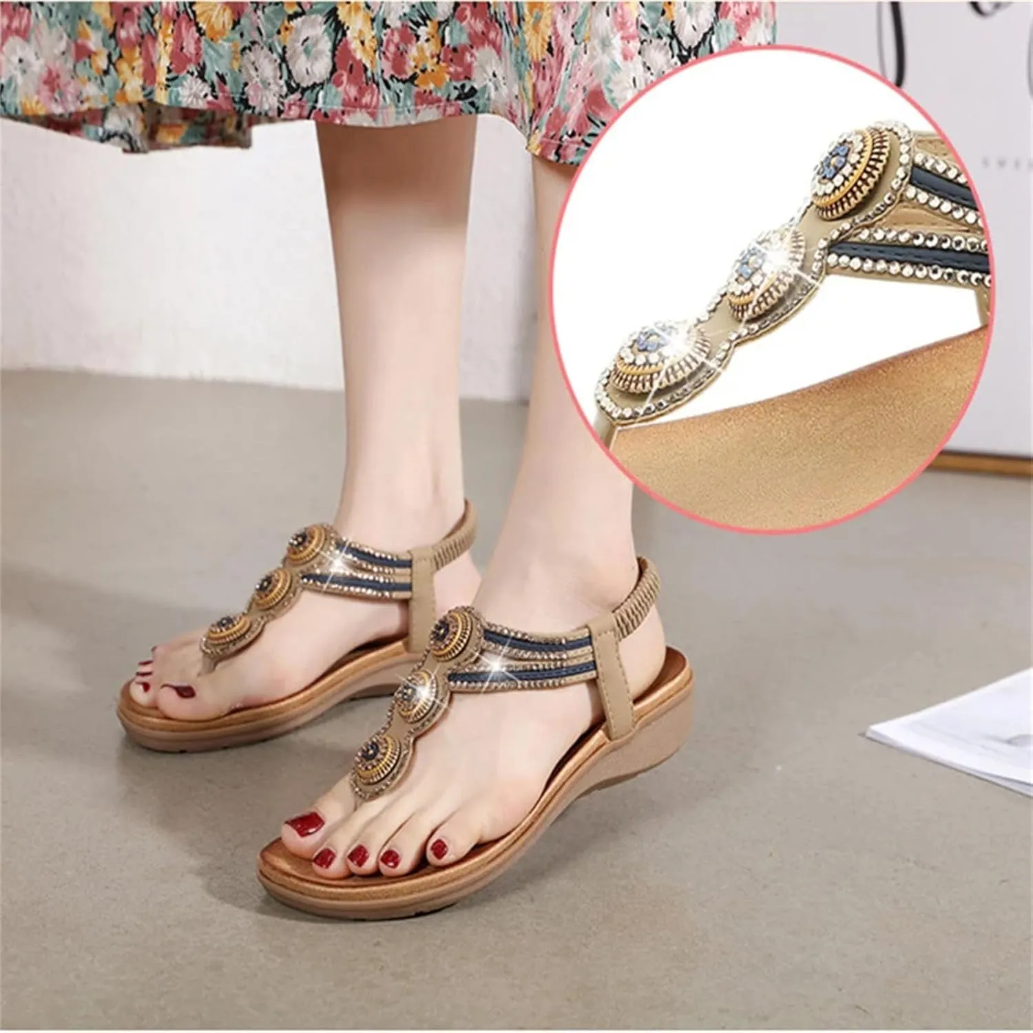 Women's T-Strap Flip-Flops - Elastic Thong Casual Beach Comfort