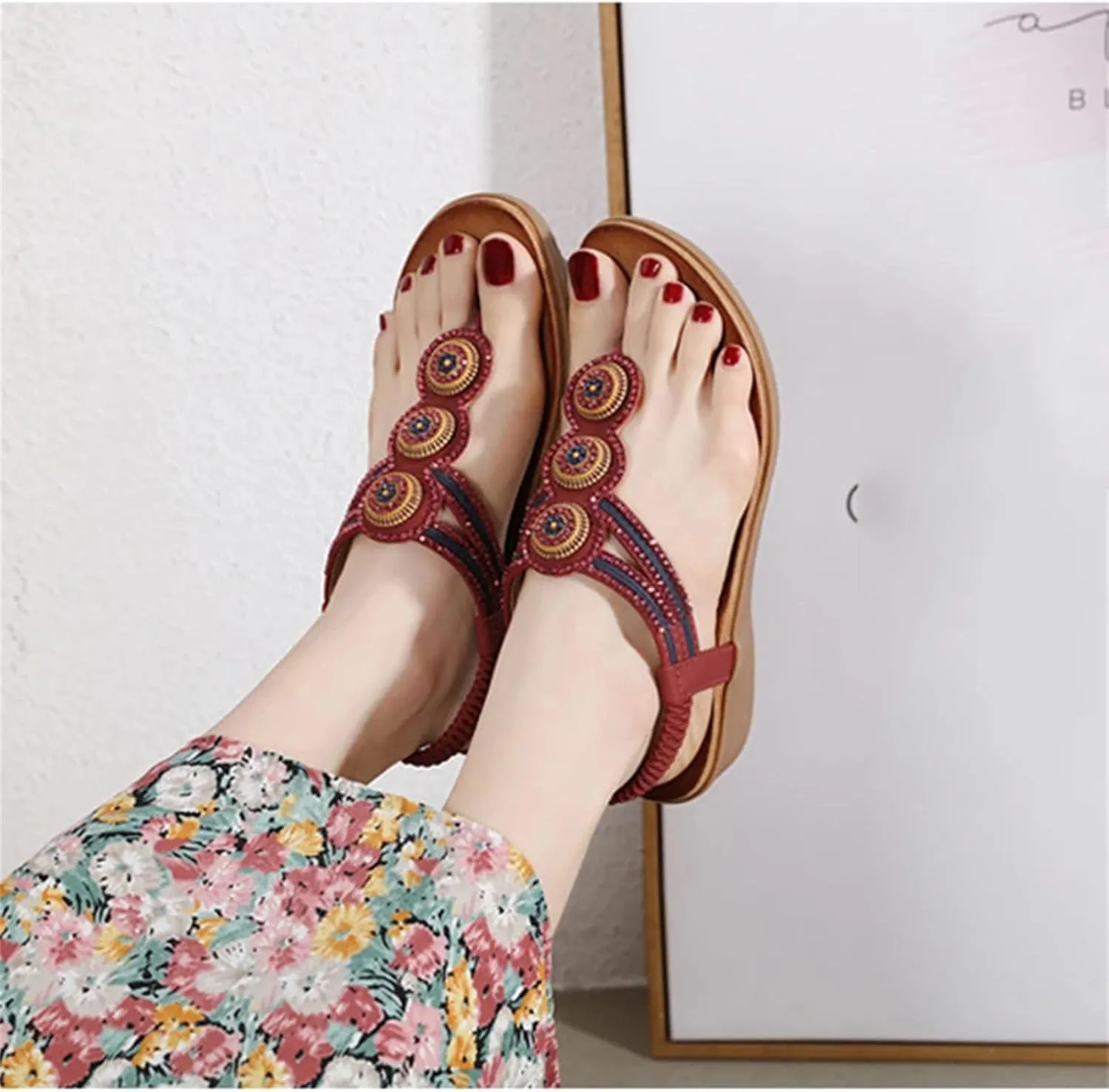 Women's T-Strap Flip-Flops - Elastic Thong Casual Beach Comfort