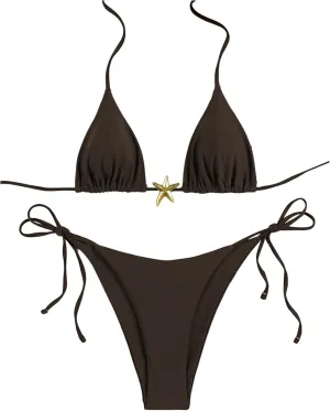 Women's Two Piece Bikini Set Star Decor Halter Triangle Swimsuit Tie Side Bathing Suit Beachwear