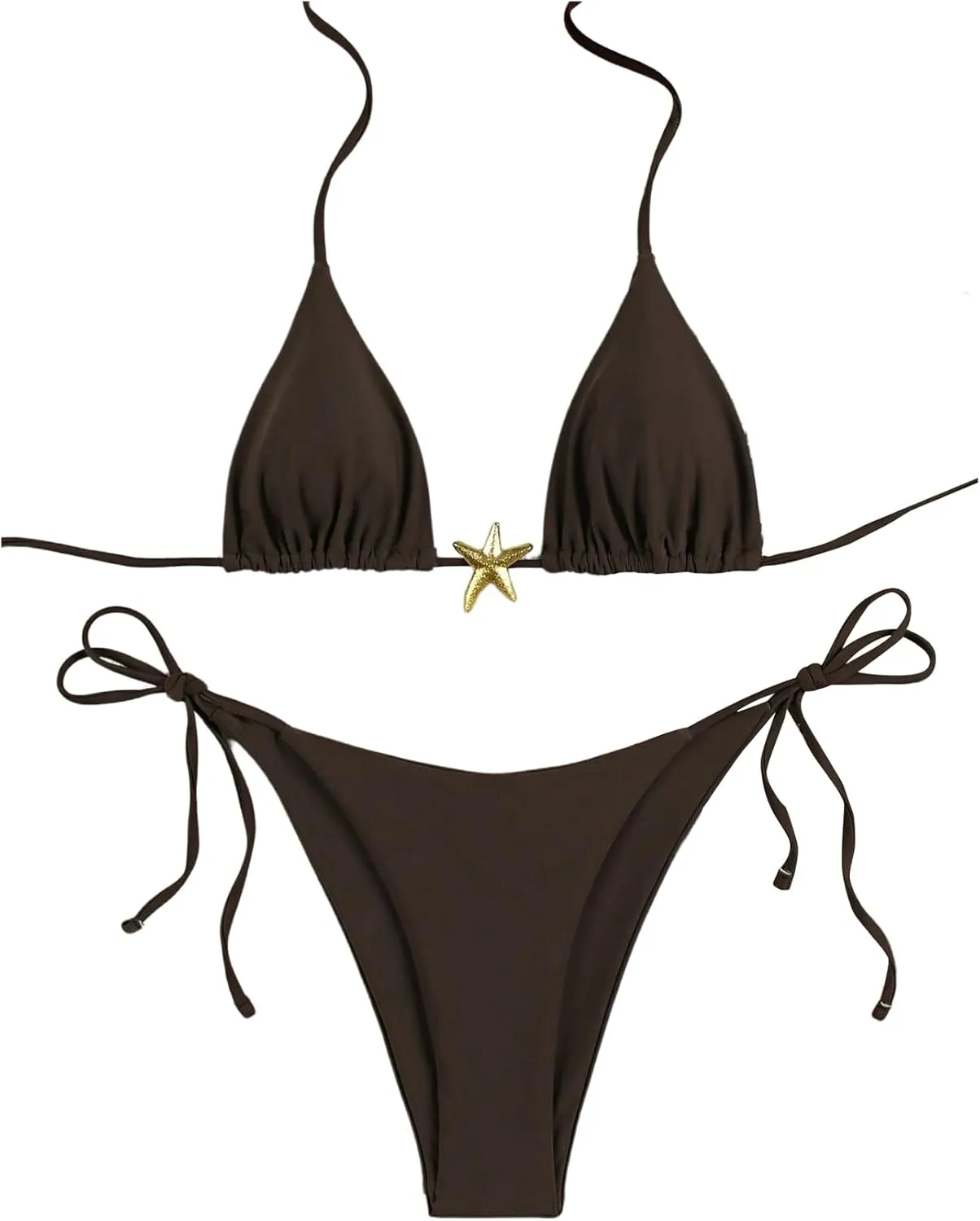 Women's Two Piece Bikini Set Star Decor Halter Triangle Swimsuit Tie Side Bathing Suit Beachwear