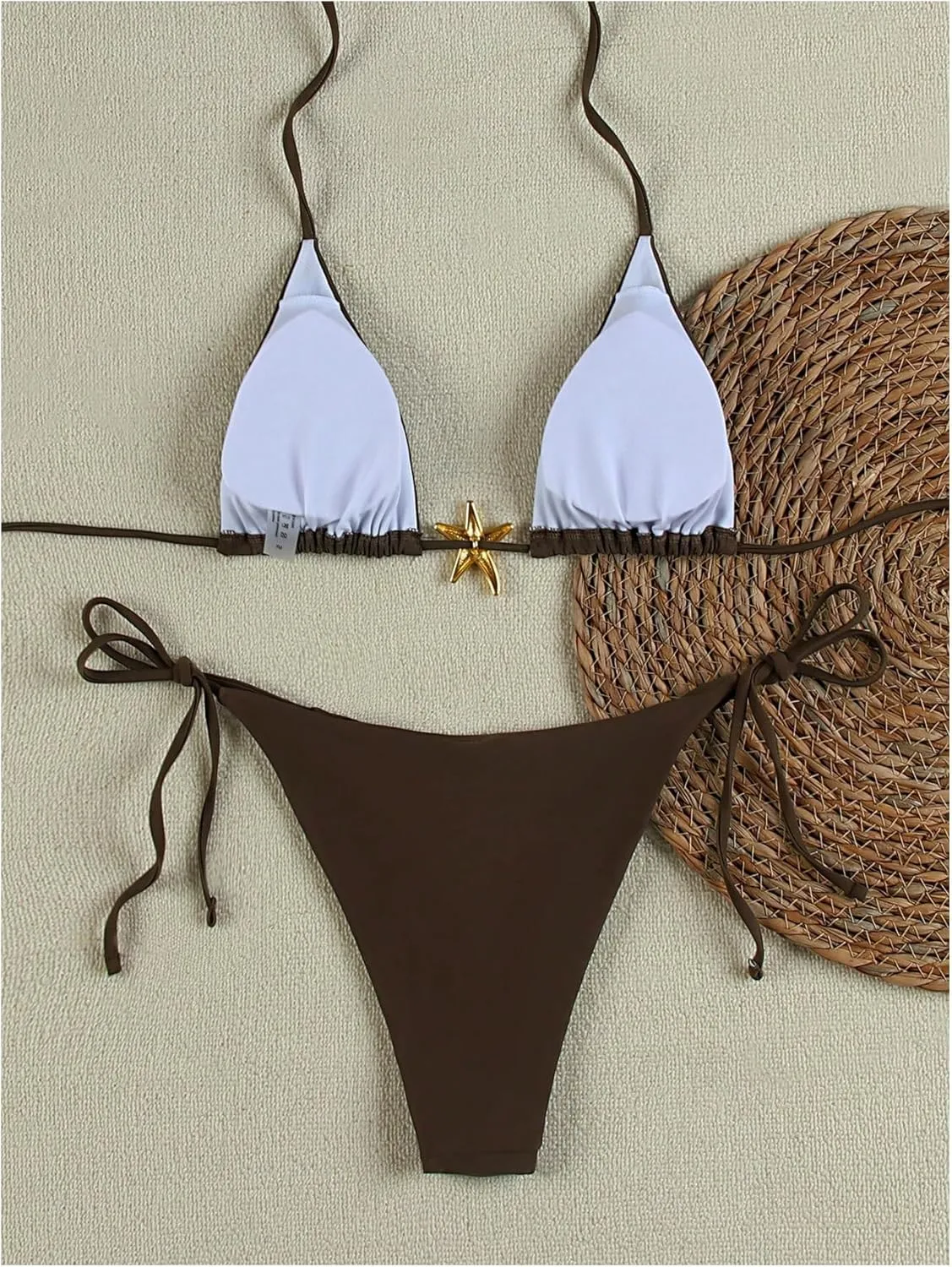 Women's Two Piece Bikini Set Star Decor Halter Triangle Swimsuit Tie Side Bathing Suit Beachwear