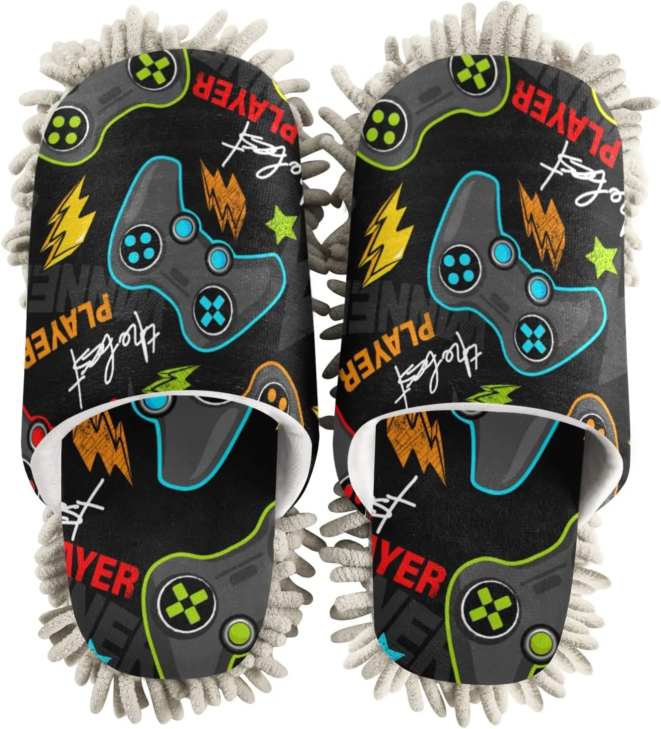 xigua Microfiber Cleaning Slippers Gamepad Washable Mop Shoes Slipper for Men/Women House Floor Dust Cleaner, Size L