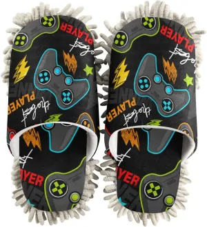 xigua Microfiber Cleaning Slippers Gamepad Washable Mop Shoes Slipper for Men/Women House Floor Dust Cleaner, Size L