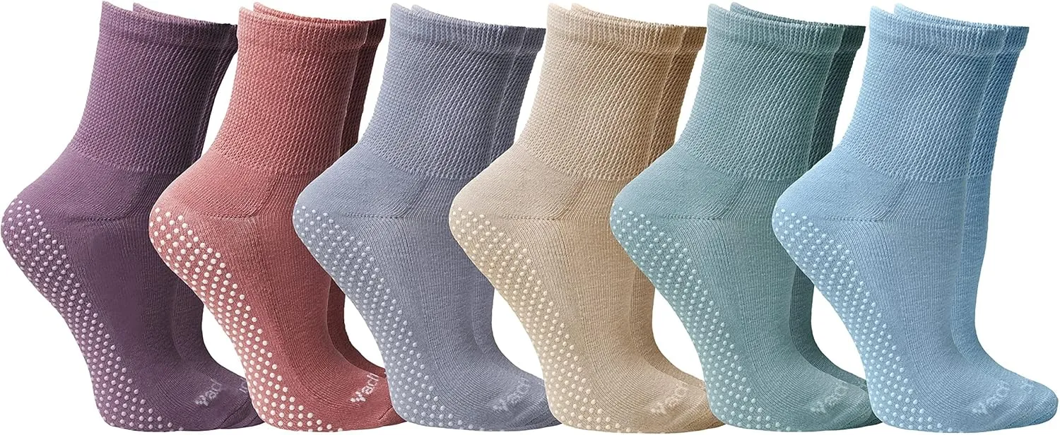 Yacht & Smith 6 Pairs Of Loose Fit Gripper Bottom Diabetic Non-Skid Slipper Black Socks, Grippy Hospital Sock, Wholesale Bulk