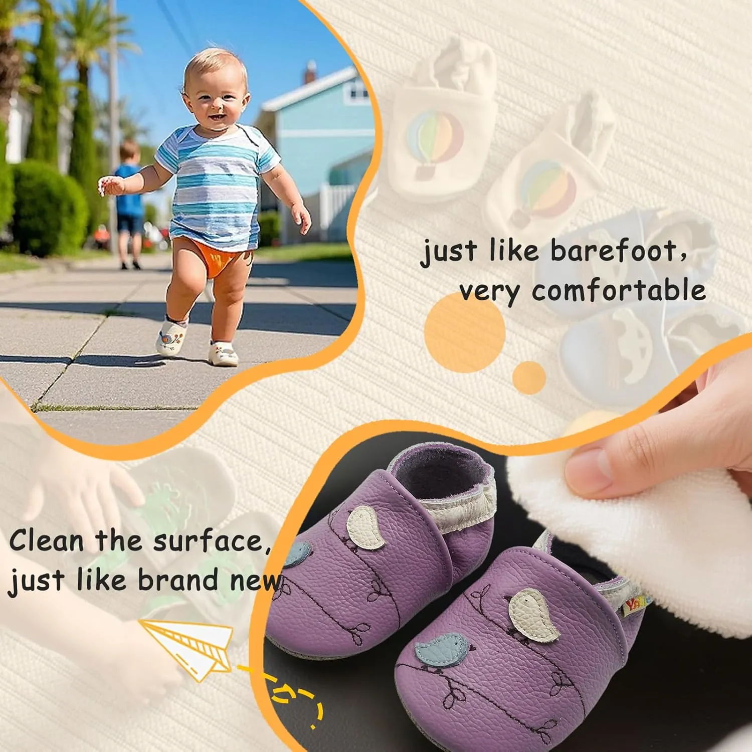 YALION Baby Soft Leather Shoes Suede Sole Infant Toddler First Walking Sports Crib Moccasins
