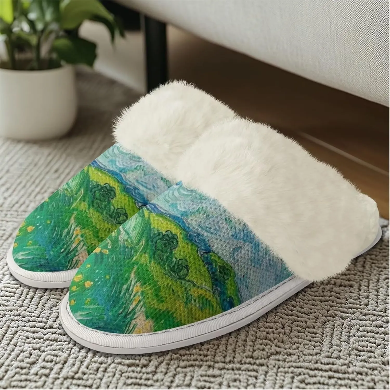 YEXIATODO Fuzzy Slippers Women Men Indoor and Outdoor House Shoes Memory Foam Slippers with Fur Edges