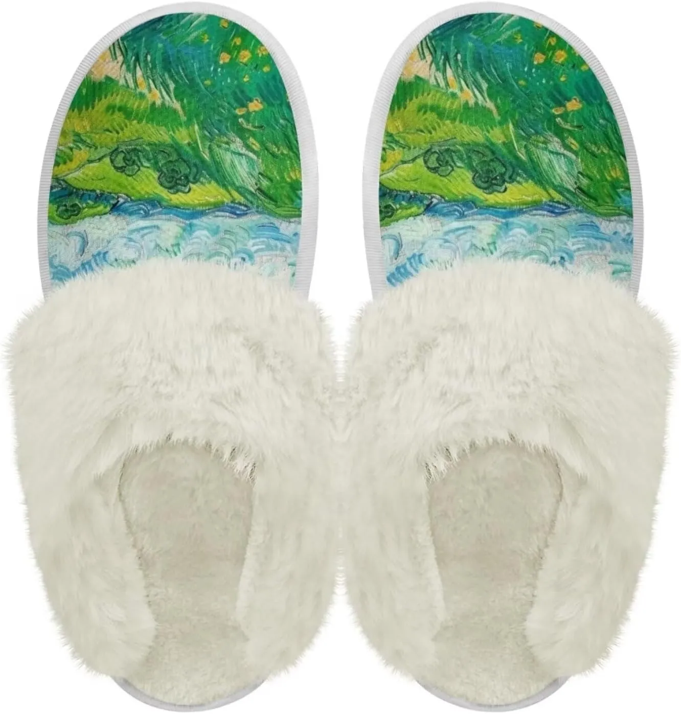 YEXIATODO Fuzzy Slippers Women Men Indoor and Outdoor House Shoes Memory Foam Slippers with Fur Edges