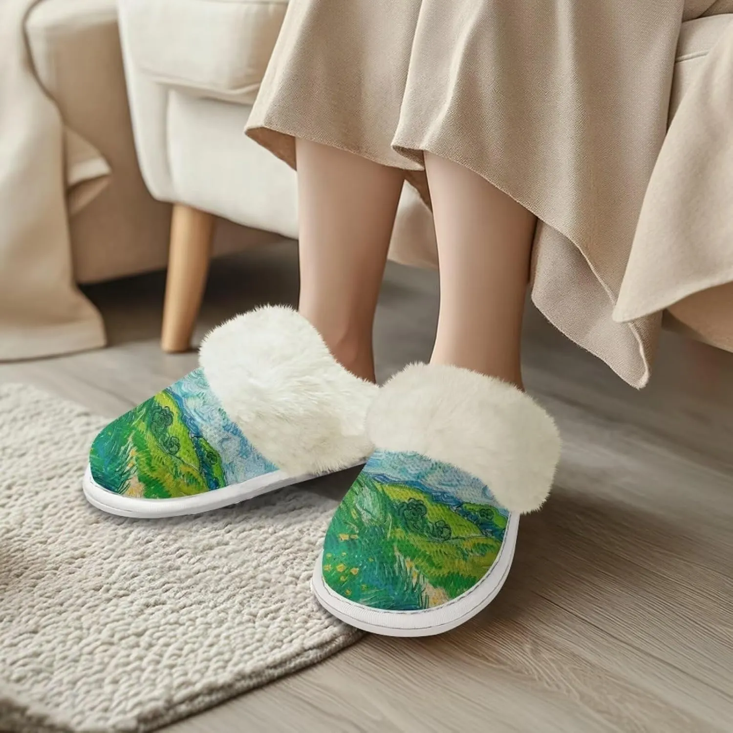 YEXIATODO Fuzzy Slippers Women Men Indoor and Outdoor House Shoes Memory Foam Slippers with Fur Edges
