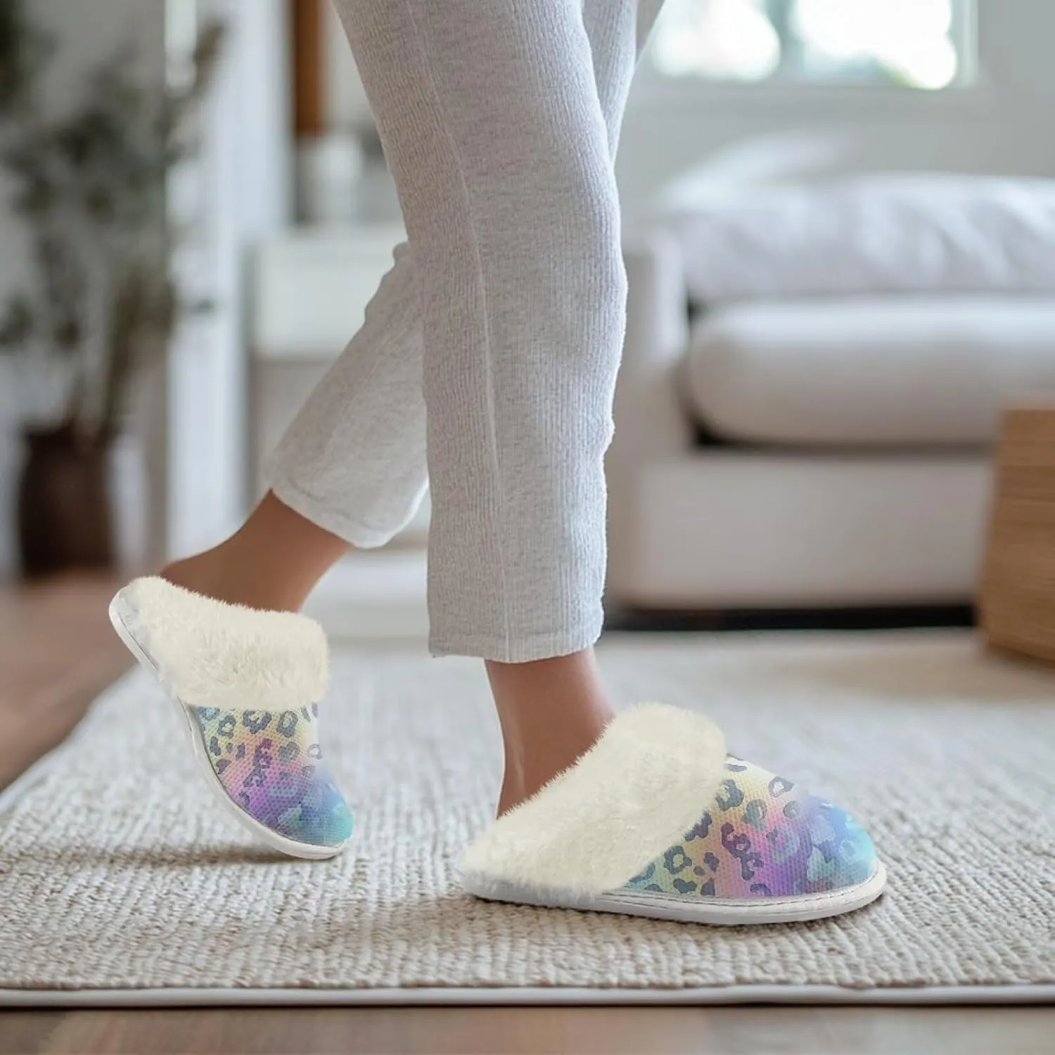 YEXIATODO Fuzzy Slippers Women Men Indoor and Outdoor House Shoes Memory Foam Slippers with Fur Edges