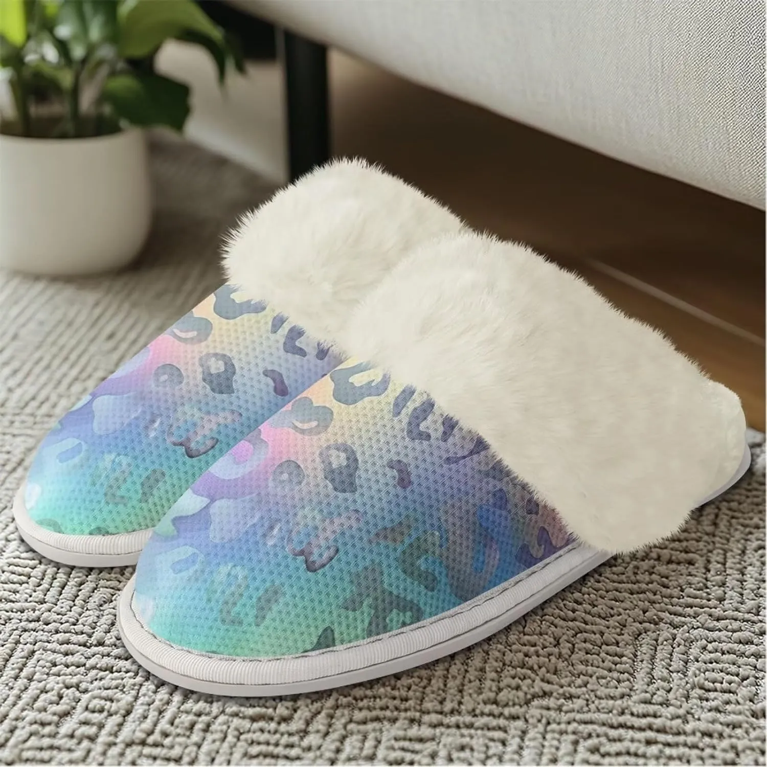 YEXIATODO Fuzzy Slippers Women Men Indoor and Outdoor House Shoes Memory Foam Slippers with Fur Edges