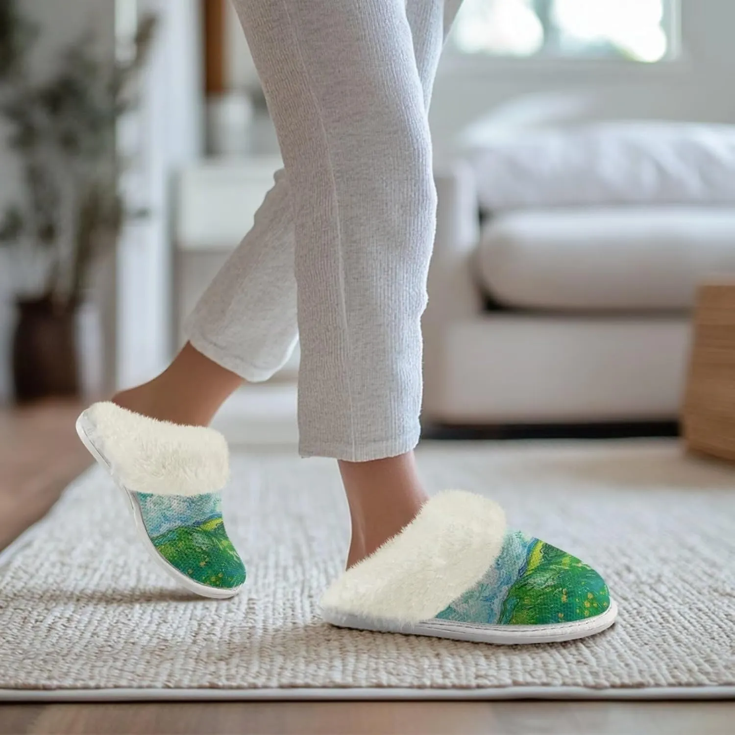 YEXIATODO Fuzzy Slippers Women Men Indoor and Outdoor House Shoes Memory Foam Slippers with Fur Edges