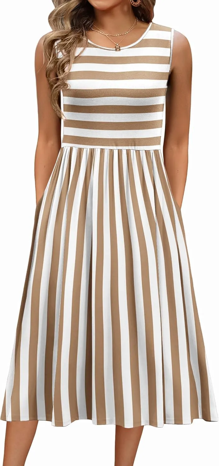 Zeagoo Women's Summer Tank Midi Dress with Pockets Floral Sleeveless A-Line Casual Loose T-Shirt Dresses Beach Sundress 2025