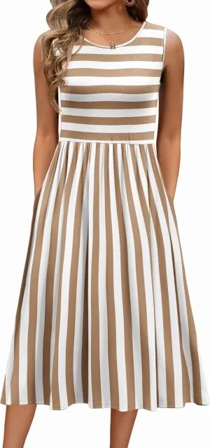 Zeagoo Women's Summer Tank Midi Dress with Pockets Floral Sleeveless A-Line Casual Loose T-Shirt Dresses Beach Sundress 2025