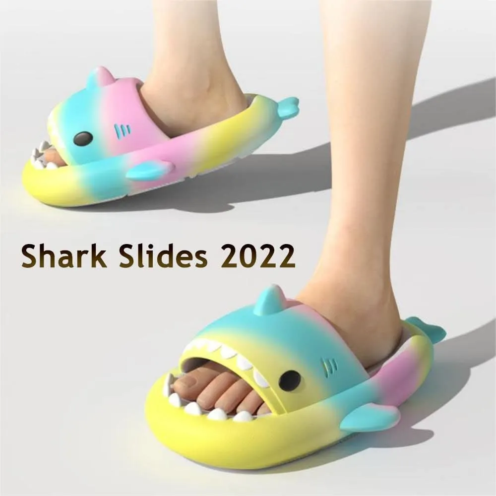 Zureto Shark Slides Unisex - Cute Rainbow Cloudy Sharks for Women Mens Adult