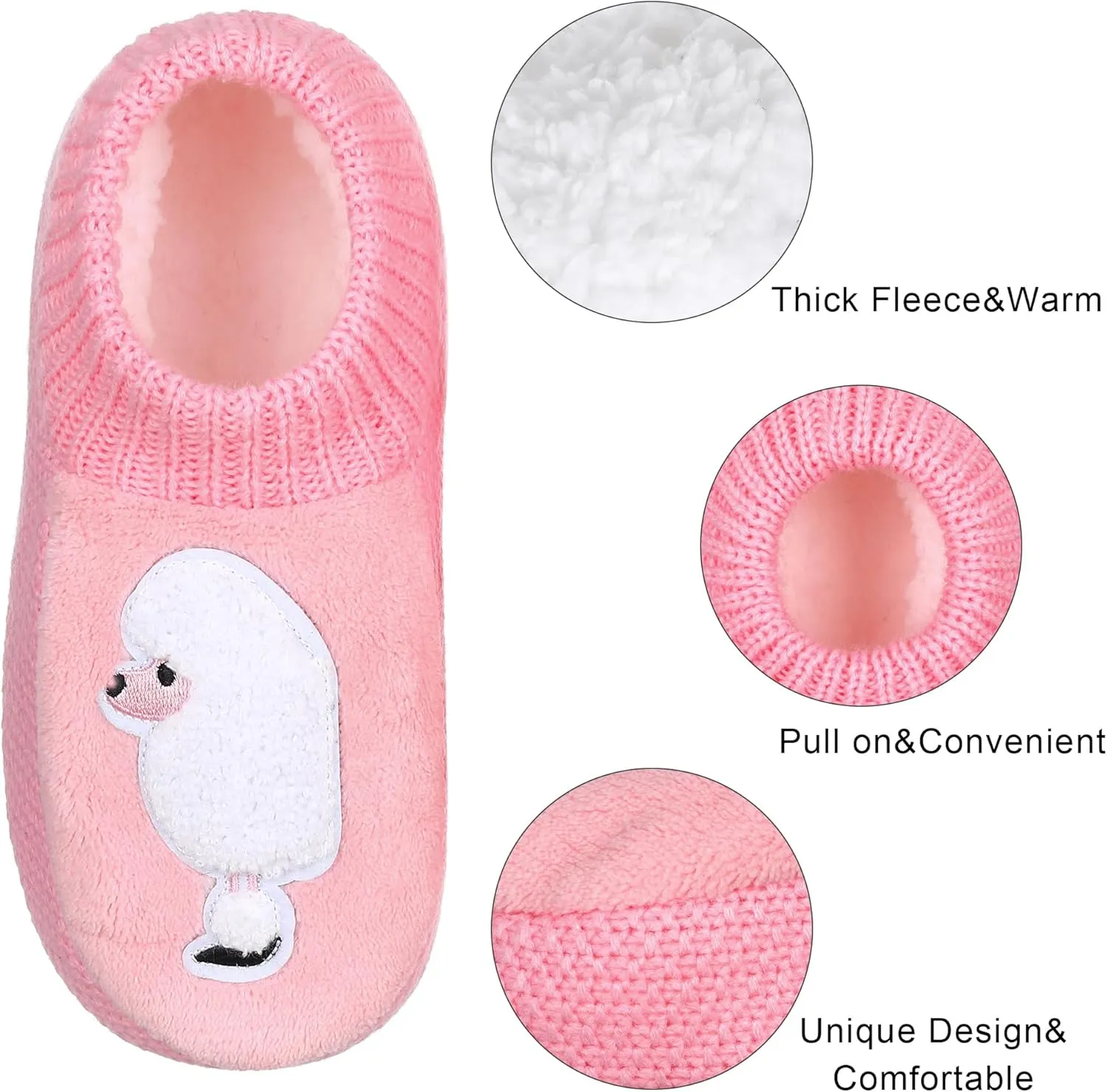 ZYZX Dog Pattern Fuzzy Slipper Socks Winter Cute Warm Cozy Soft Sole Animal Knit Slippers Womens Slipper Socks with Grippers Non Slip House Socks Fun Grip Socks