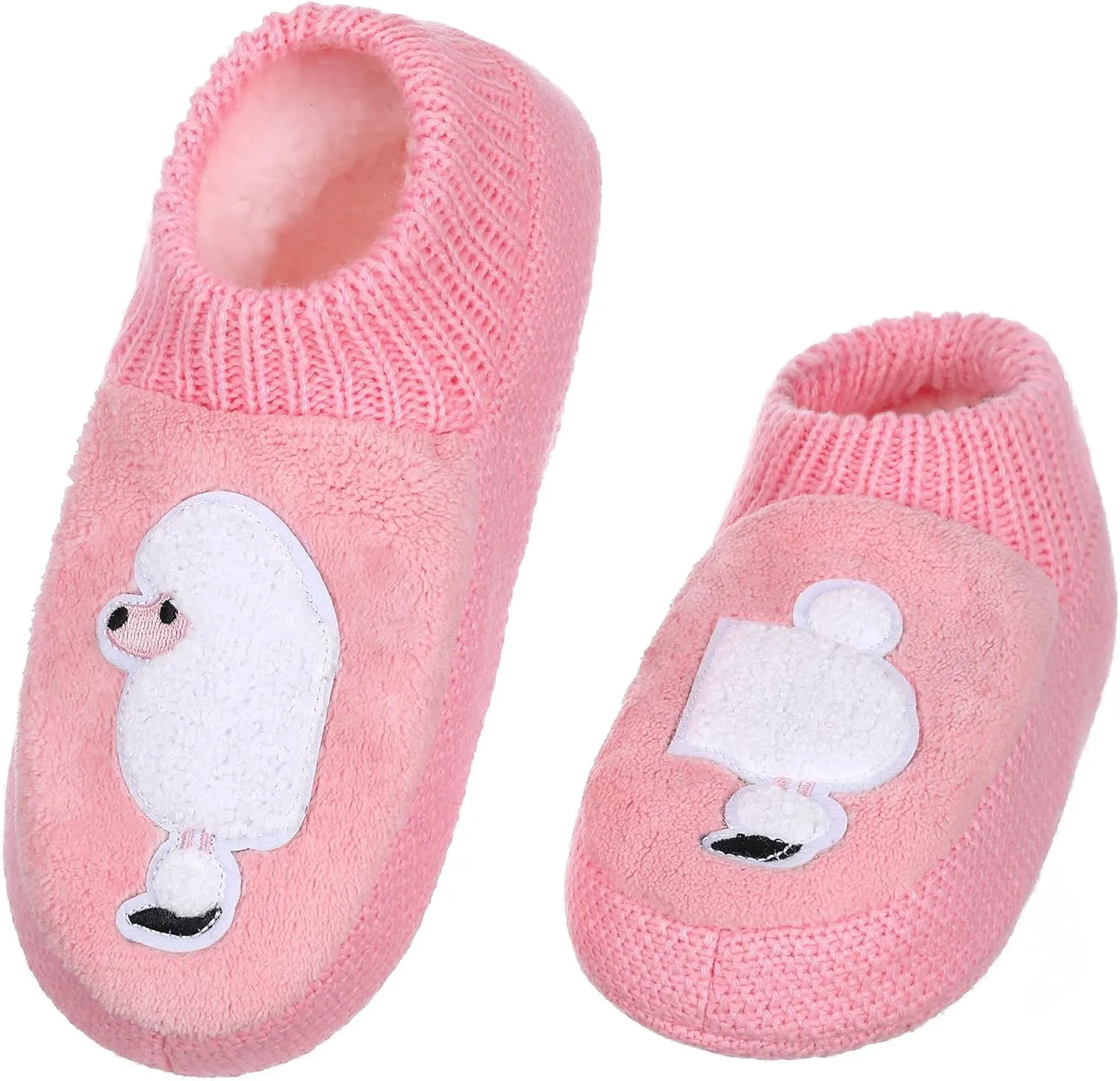 ZYZX Dog Pattern Fuzzy Slipper Socks Winter Cute Warm Cozy Soft Sole Animal Knit Slippers Womens Slipper Socks with Grippers Non Slip House Socks Fun Grip Socks