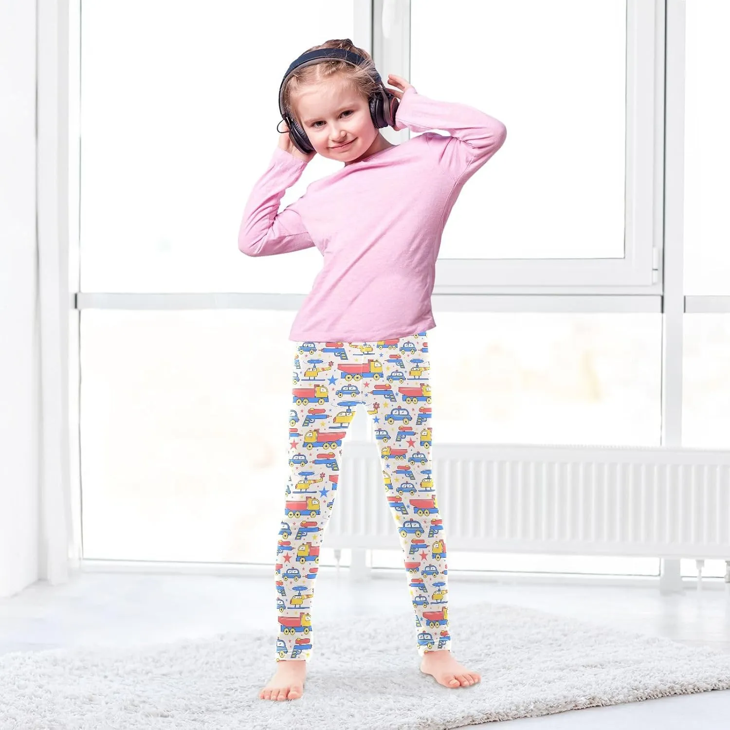ZZXXB Trailer Airplane Girl's Leggings Soft Ankle Length Active Stretch Pants Bottoms 4-10 Years